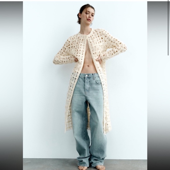ZARA Crochet Open Knit Cardigan Coat - Picture 3 of 12